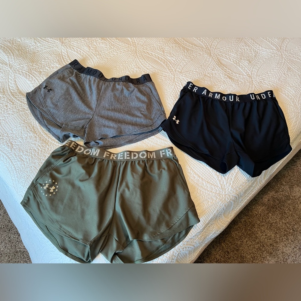 Under Armour Women's Athletic Shorts Trio - Black, Olive Green, Gray